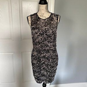 H&M Black & Cream Python Printed Ruched Midi Dress